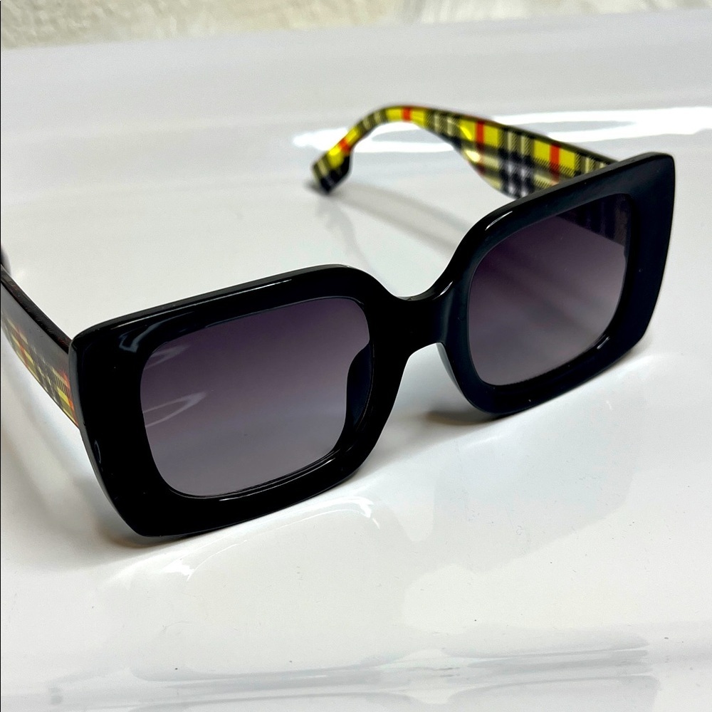 Black and Yellow Plaid Women's Sunglasses